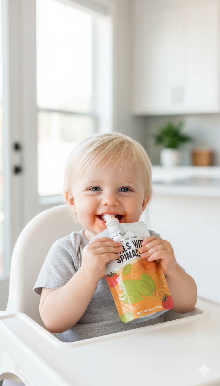 child eating organic petite palates lentils with spinach